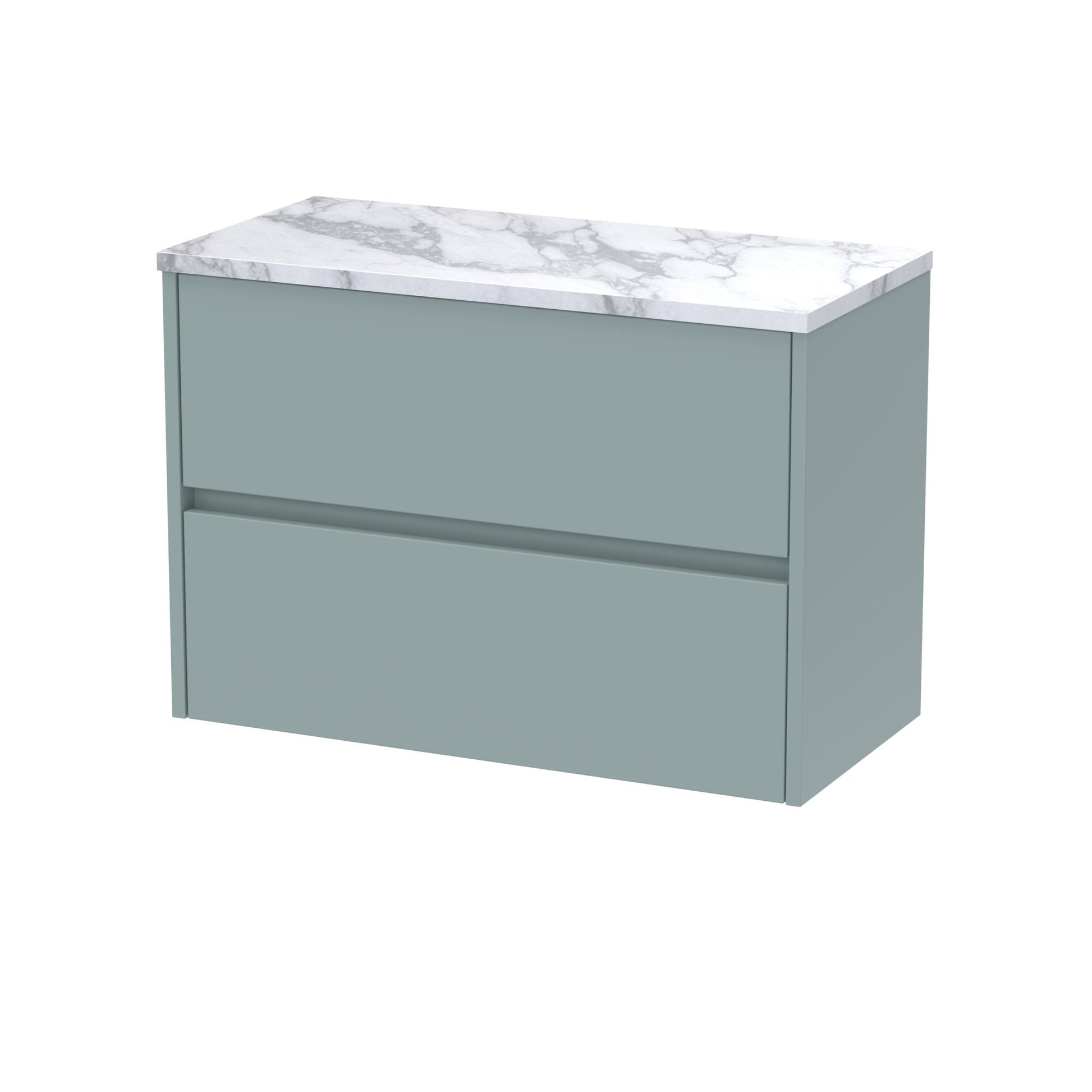Nui Havana 800 Wall Hung 2 - drawer Unit & Laminate Worktop Contemporary Coastal Grey MFC Smooth Matt 561x805x390mm - JJ Building Materials