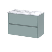 Nui Havana 800 Wall Hung 2 - drawer Unit & Laminate Worktop Contemporary Coastal Grey MFC Smooth Matt 561x805x390mm - JJ Building Materials