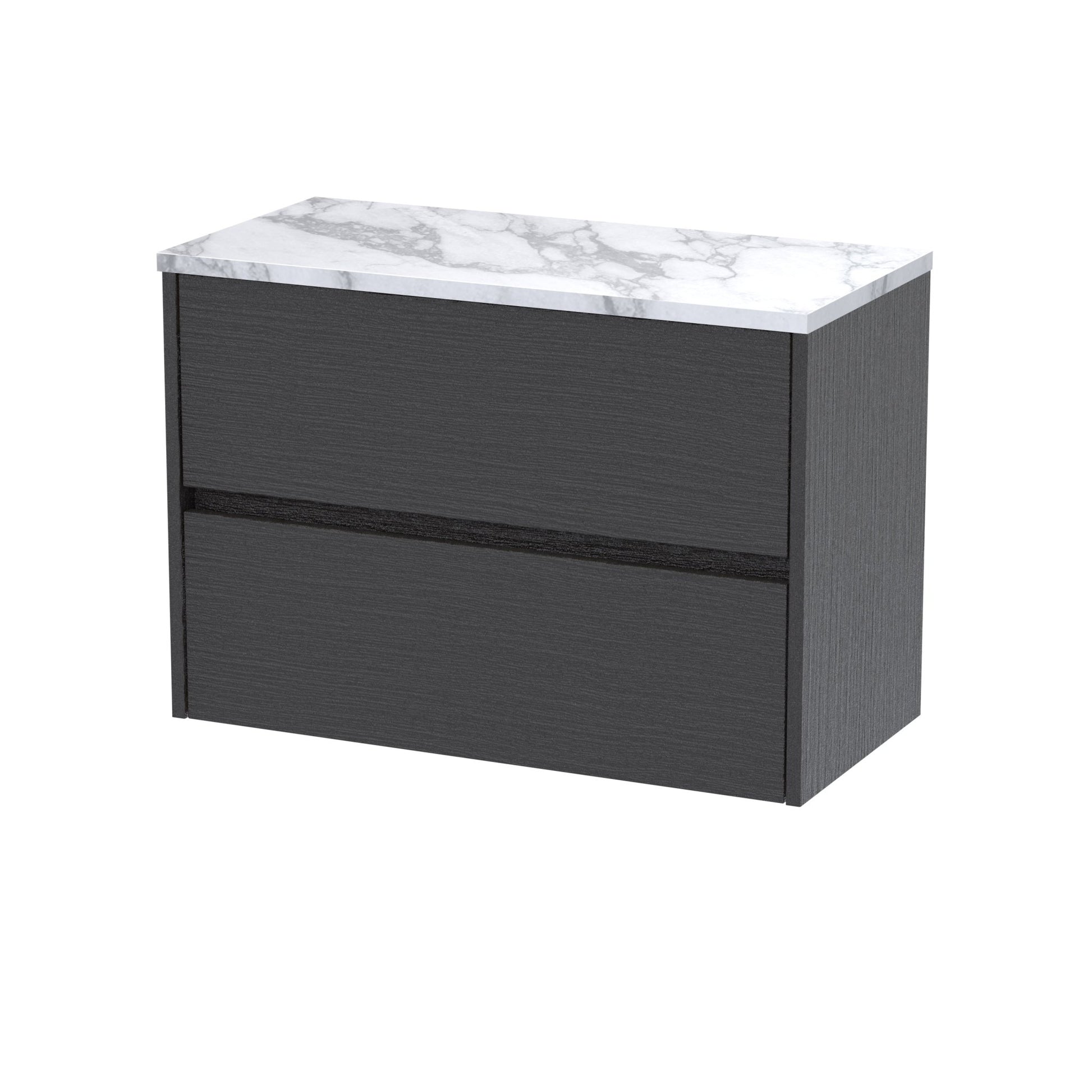 Nui Havana 800 Wall Hung 2 - drawer Unit & Laminate Worktop Contemporary Graphite Grey Woodgrain MFC Textured Woodgrain 561x805x390mm - JJ Building Materials