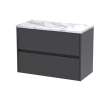Nui Havana 800 Wall Hung 2 - drawer Unit & Laminate Worktop Contemporary Graphite Grey Woodgrain MFC Textured Woodgrain 561x805x390mm - JJ Building Materials