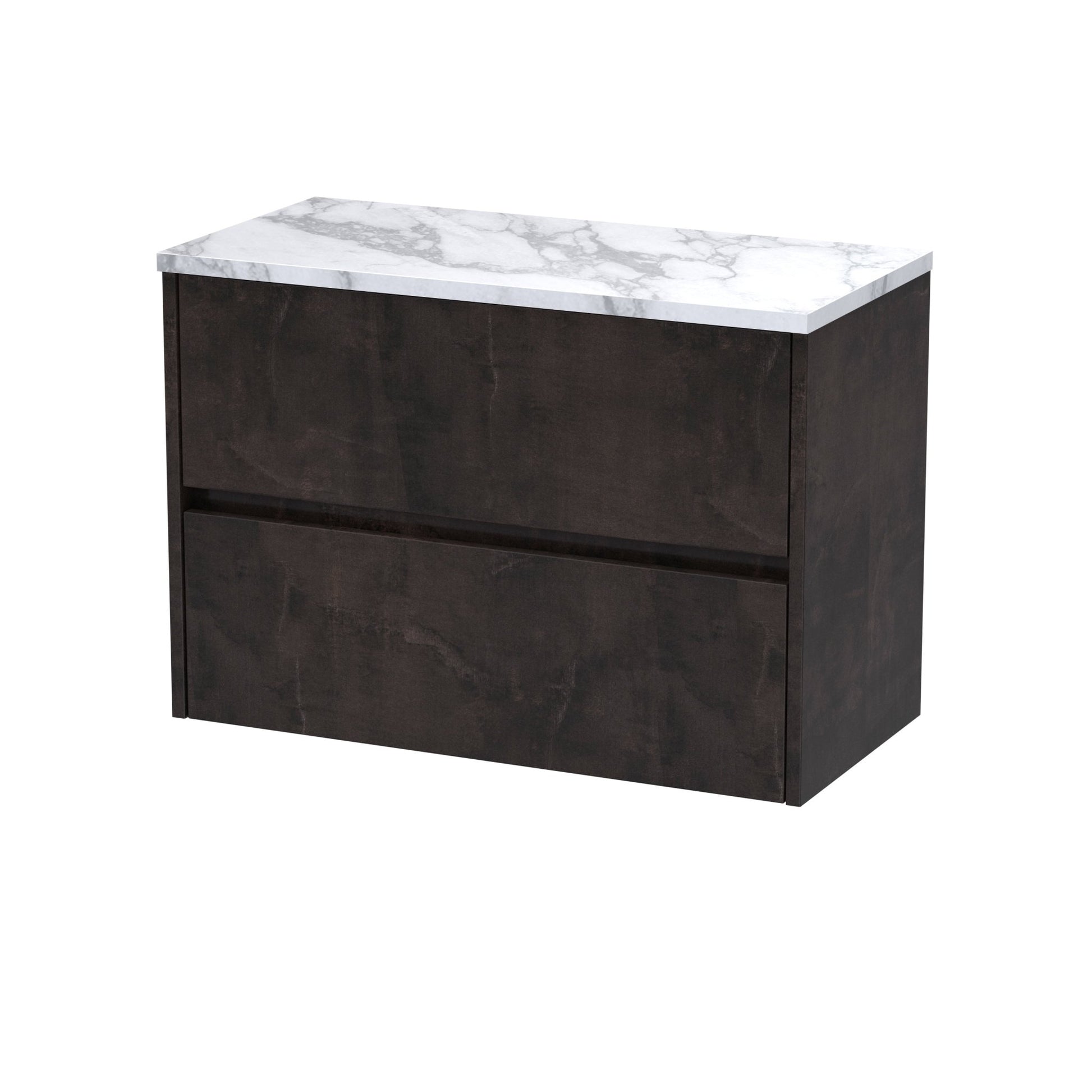Nui Havana 800 Wall Hung 2 - drawer Unit & Laminate Worktop Contemporary Metallic Slate MFC Textured Matt 561x805x390mm - JJ Building Materials