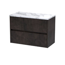 Nui Havana 800 Wall Hung 2 - drawer Unit & Laminate Worktop Contemporary Metallic Slate MFC Textured Matt 561x805x390mm - JJ Building Materials