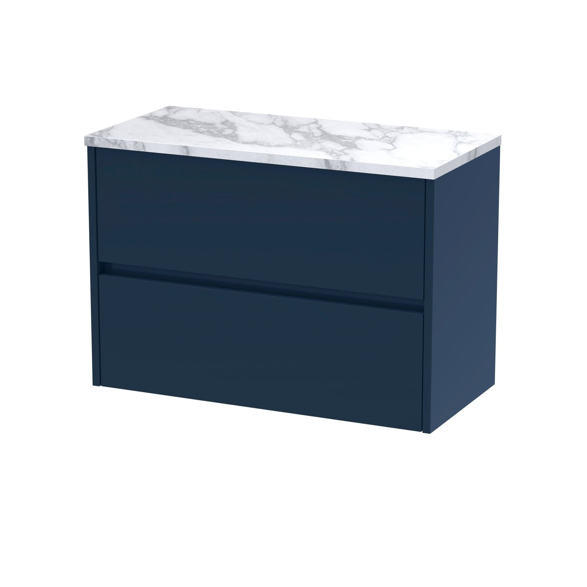 Nui Havana 800 Wall Hung 2 - drawer Unit & Laminate Worktop Contemporary Midnight Blue MFC Painted Matt 561x805x390mm - JJ Building Materials