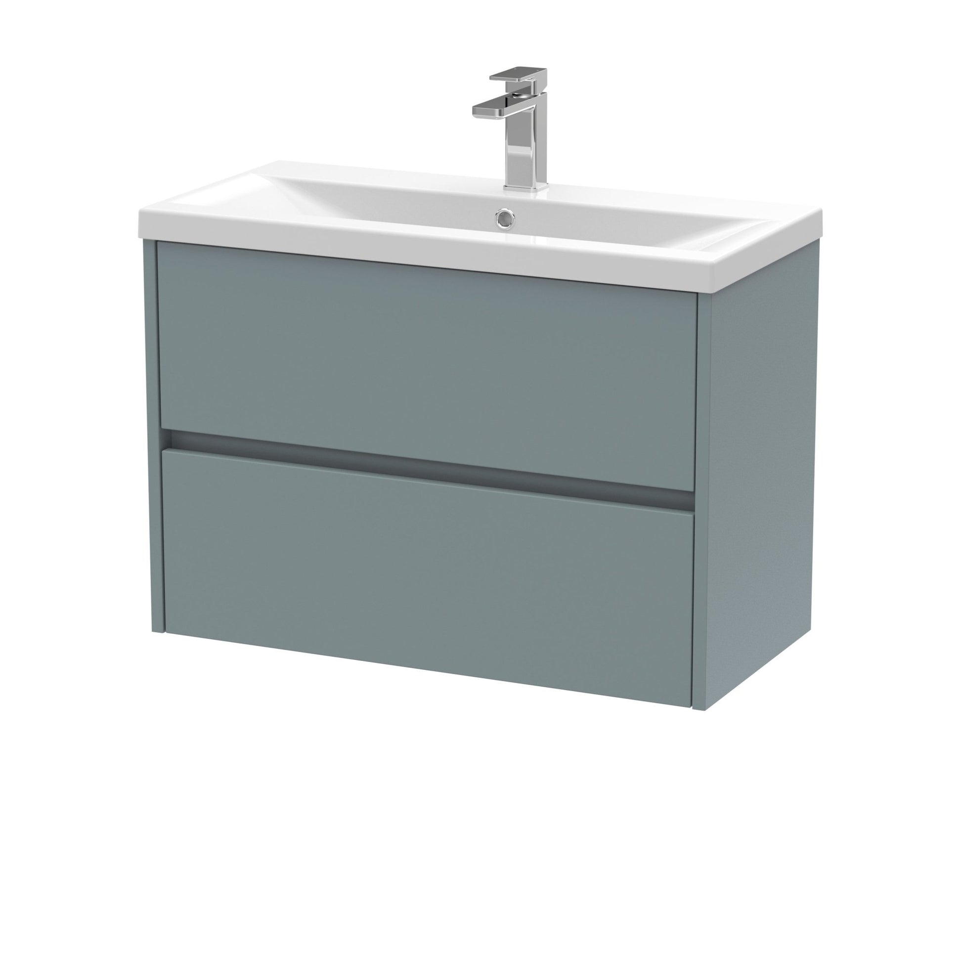 Nui Havana 800mm Wall Hung 2 Drawer Unit & Basin 1 Contemporary Coastal Grey MFC Smooth Matt 579x810x390mm - JJ Building Materials