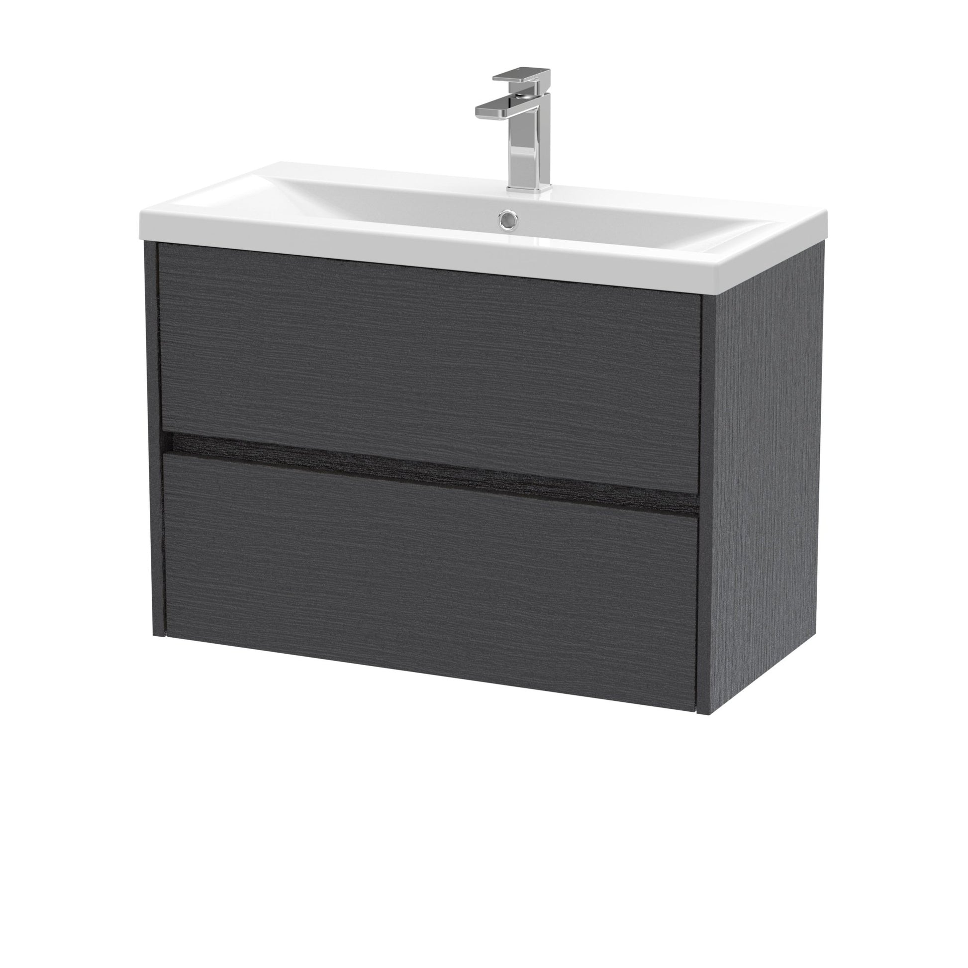 Nui Havana 800mm Wall Hung 2 Drawer Unit & Basin 1 Contemporary Graphite Grey Woodgrain MFC Textured Woodgrain 579x810x390mm - JJ Building Materials