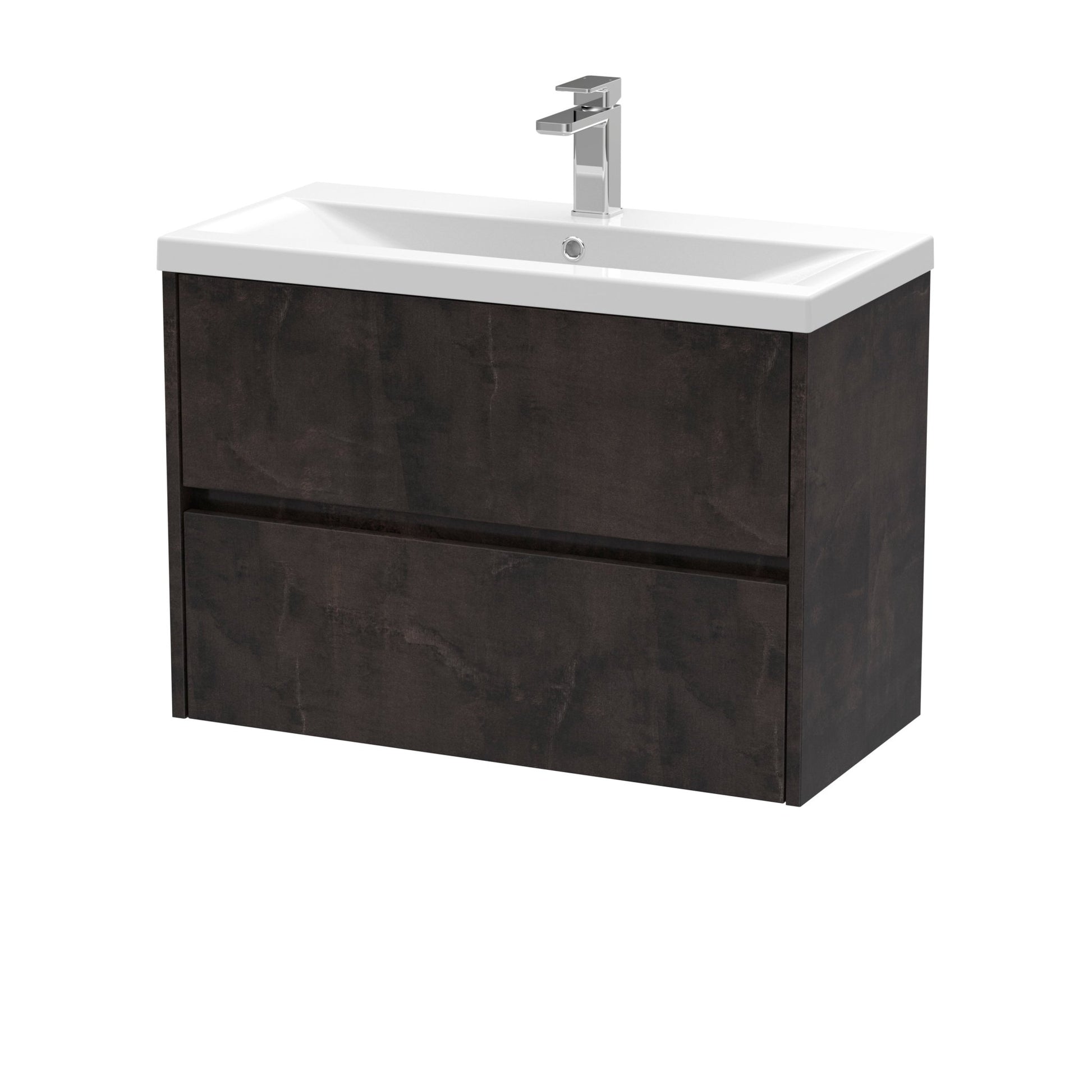 Nui Havana 800mm Wall Hung 2 Drawer Unit & Basin 1 Contemporary Metallic Slate MFC Textured Matt 579x810x390mm - JJ Building Materials