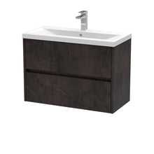 Nui Havana 800mm Wall Hung 2 Drawer Unit & Basin 1 Contemporary Metallic Slate MFC Textured Matt 579x810x390mm - JJ Building Materials