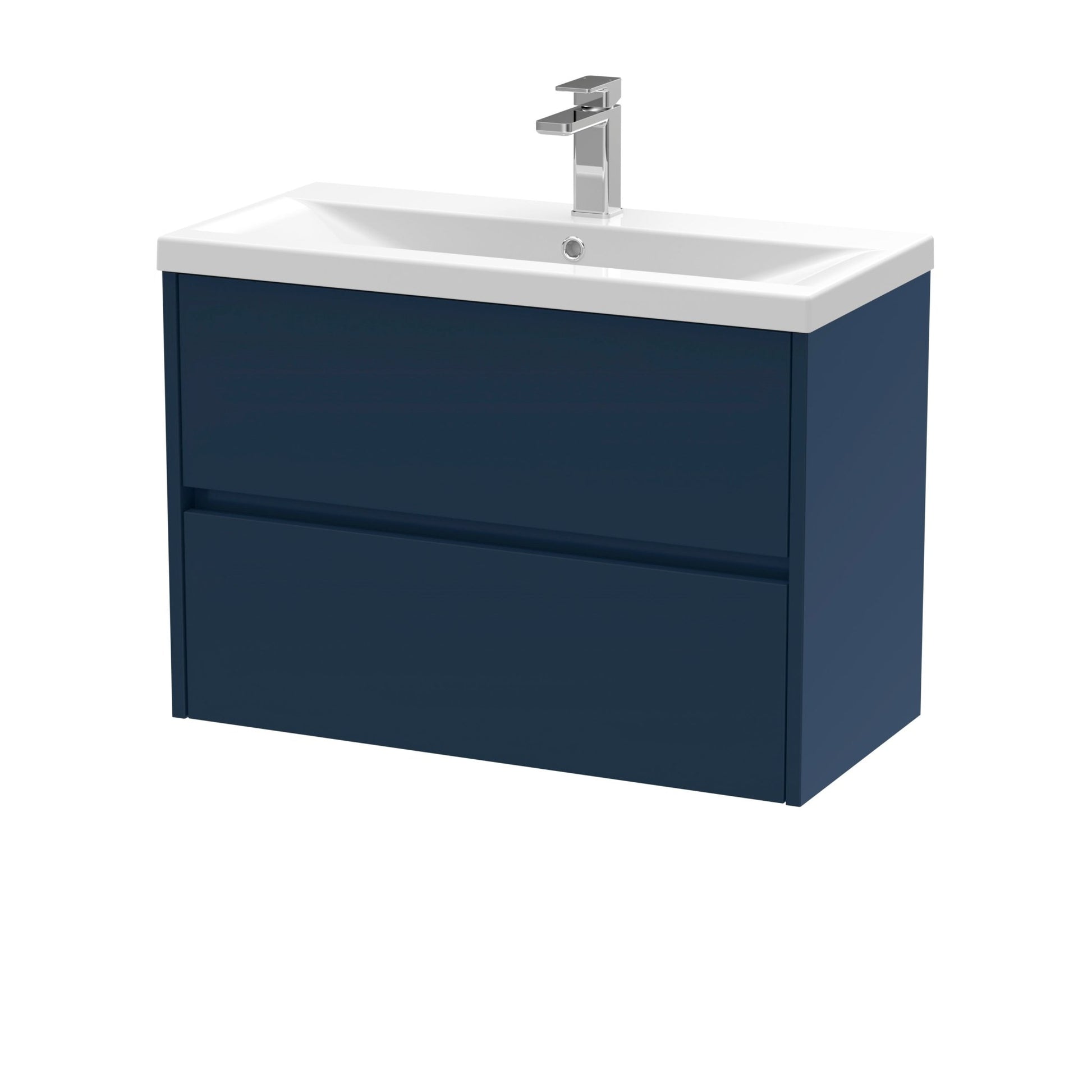 Nui Havana 800mm Wall Hung 2 - drawer Unit & Basin 1 Contemporary Midnight Blue MFC Painted Matt 579x810x390mm - JJ Building Materials