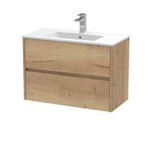 Nui Havana 800mm Wall Hung 2 Drawer Unit & Basin 2 Contemporary Autumn Oak MFC Textured Woodgrain 557x800x390mm - JJ Building Materials
