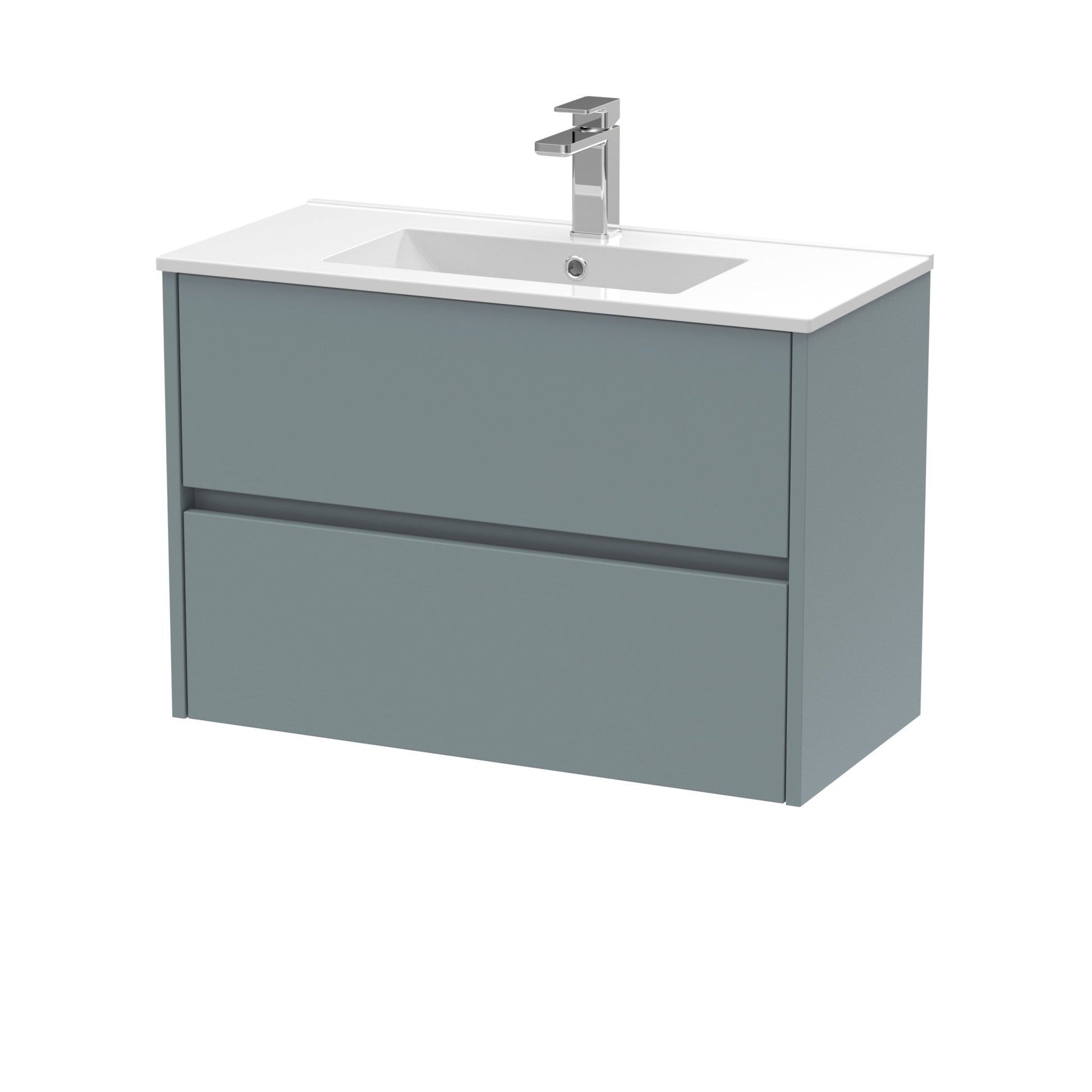 Nui Havana 800mm Wall Hung 2 Drawer Unit & Basin 2 Contemporary Coastal Grey MFC Smooth Matt 557x800x390mm - JJ Building Materials