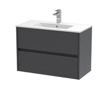Nui Havana 800mm Wall Hung 2 Drawer Unit & Basin 2 Contemporary Graphite Grey Woodgrain MFC Textured Woodgrain 557x800x390mm - JJ Building Materials