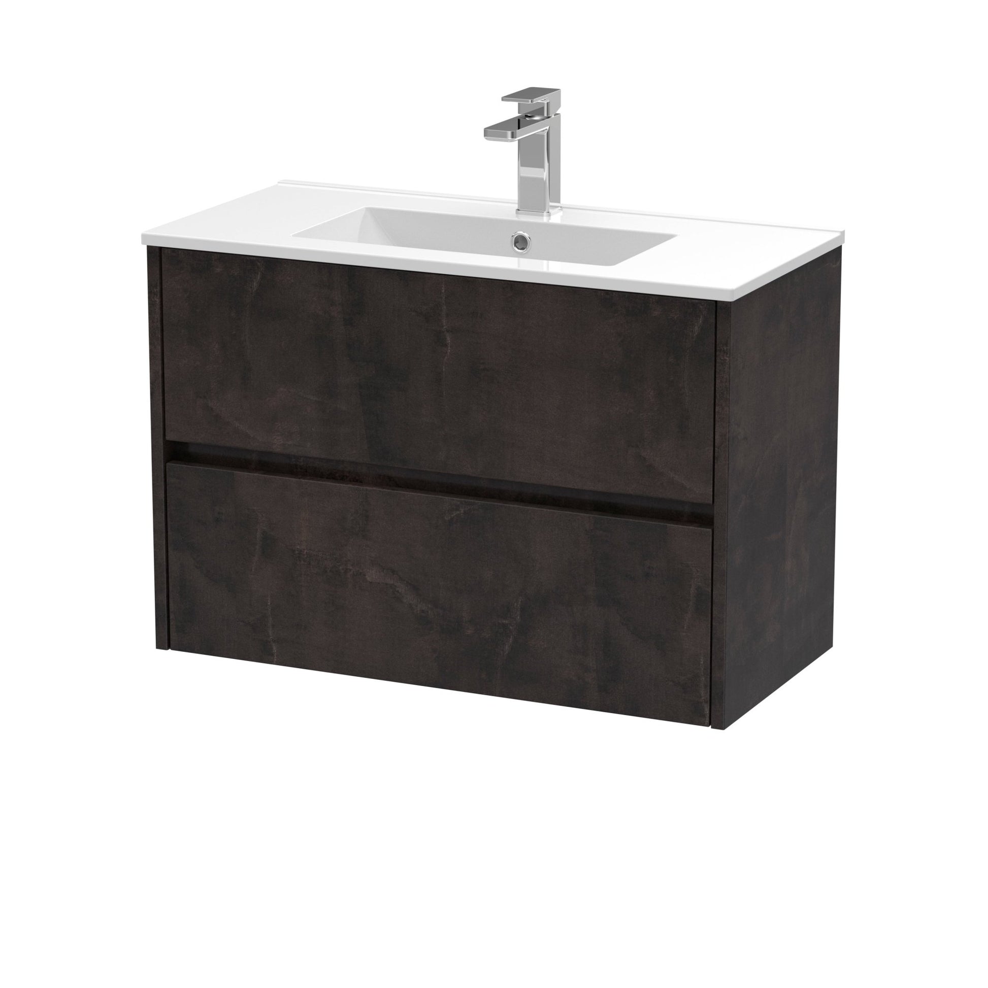 Nui Havana 800mm Wall Hung 2 Drawer Unit & Basin 2 Contemporary Metallic Slate MFC Textured Matt 557x800x390mm - JJ Building Materials