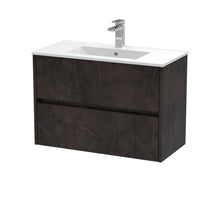 Nui Havana 800mm Wall Hung 2 Drawer Unit & Basin 2 Contemporary Metallic Slate MFC Textured Matt 557x800x390mm - JJ Building Materials