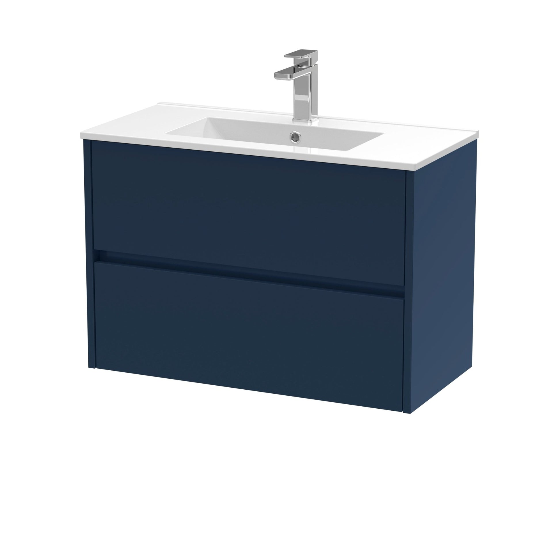 Nui Havana 800mm Wall Hung 2 - drawer Unit & Basin 2 Contemporary Midnight Blue MFC Painted Matt 557x800x390mm - JJ Building Materials