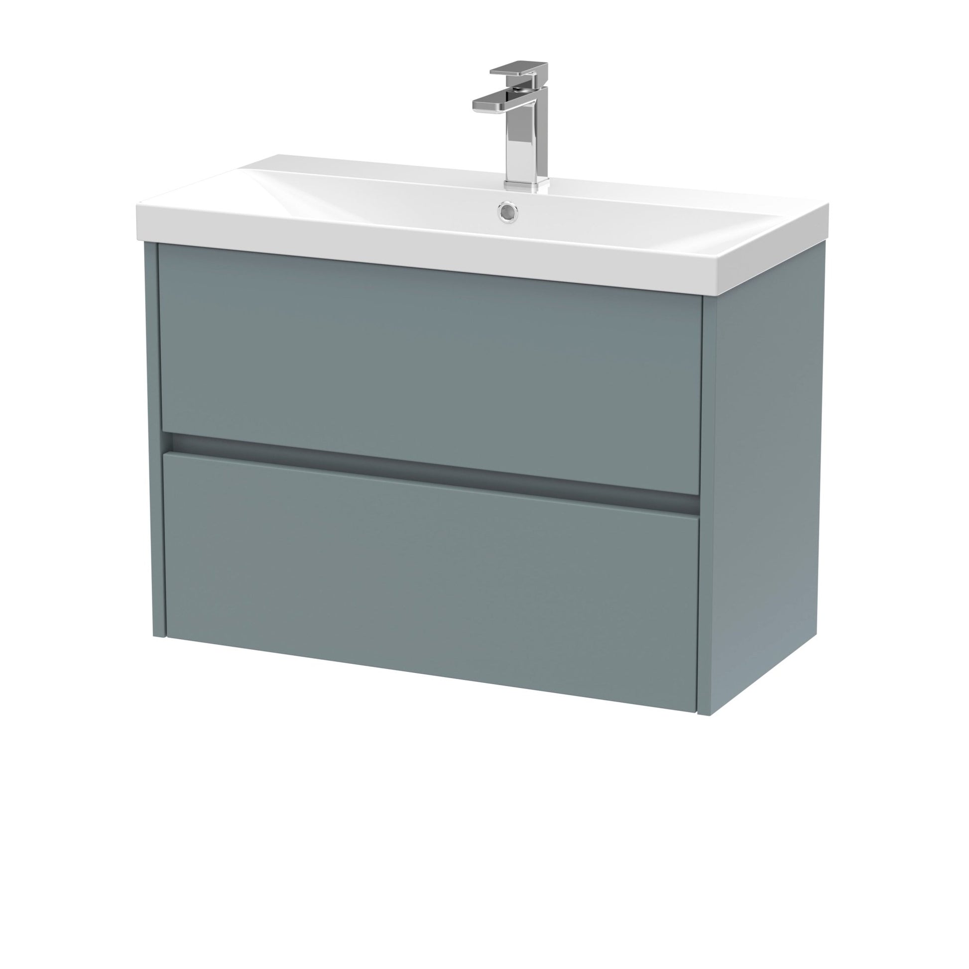 Nui Havana 800mm Wall Hung 2 Drawer Unit & Basin 3 Contemporary Coastal Grey MFC Smooth Matt 589x810x395mm - JJ Building Materials