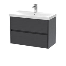 Nui Havana 800mm Wall Hung 2 Drawer Unit & Basin 3 Contemporary Graphite Grey Woodgrain MFC Textured Woodgrain 589x810x395mm - JJ Building Materials