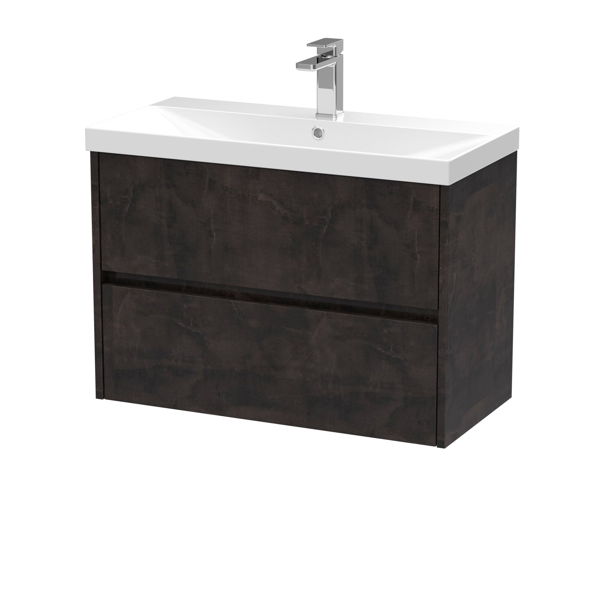 Nui Havana 800mm Wall Hung 2 Drawer Unit & Basin 3 Contemporary Metallic Slate MFC Textured Matt 589x810x395mm - JJ Building Materials