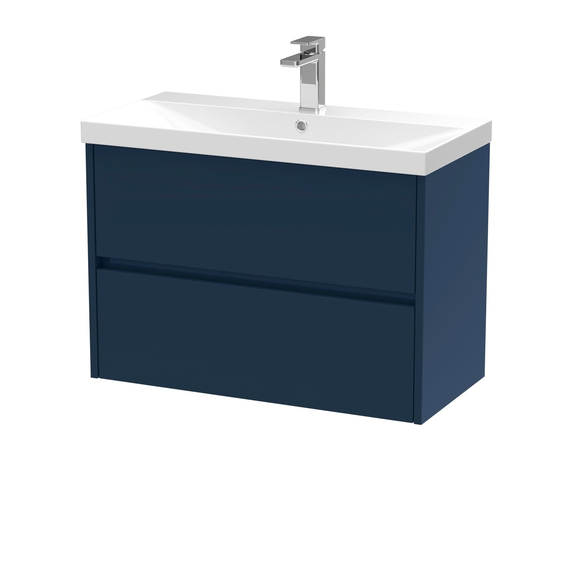 Nui Havana 800mm Wall Hung 2 - drawer Unit & Basin 3 Contemporary Midnight Blue MFC Painted Matt 589x810x395mm - JJ Building Materials