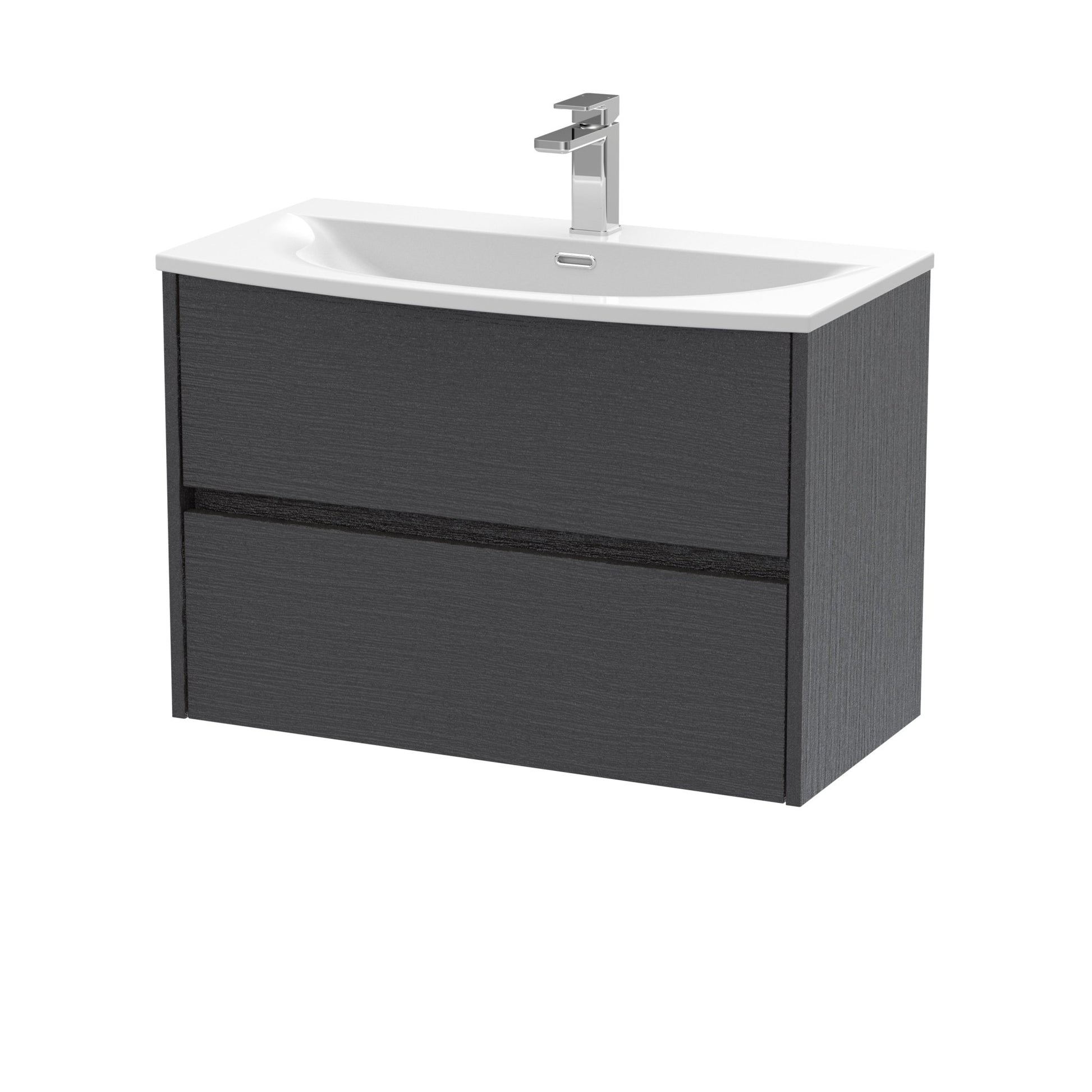 Nui Havana 800mm Wall Hung 2 Drawer Unit & Basin 4 Contemporary Graphite Grey Woodgrain MFC Textured Woodgrain 564x810x440mm - JJ Building Materials