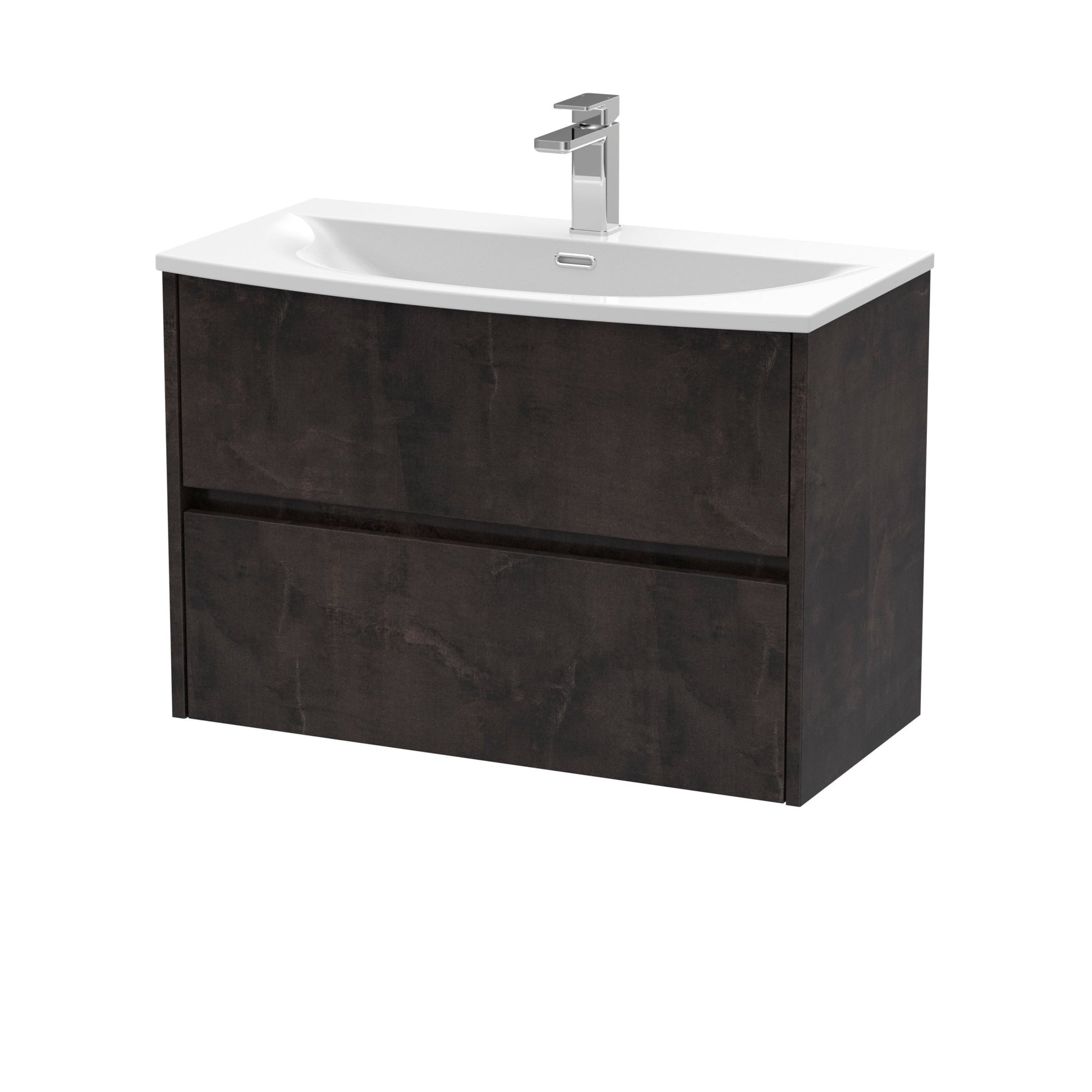 Nui Havana 800mm Wall Hung 2 Drawer Unit & Basin 4 Contemporary Metallic Slate MFC Textured Matt 564x810x440mm - JJ Building Materials