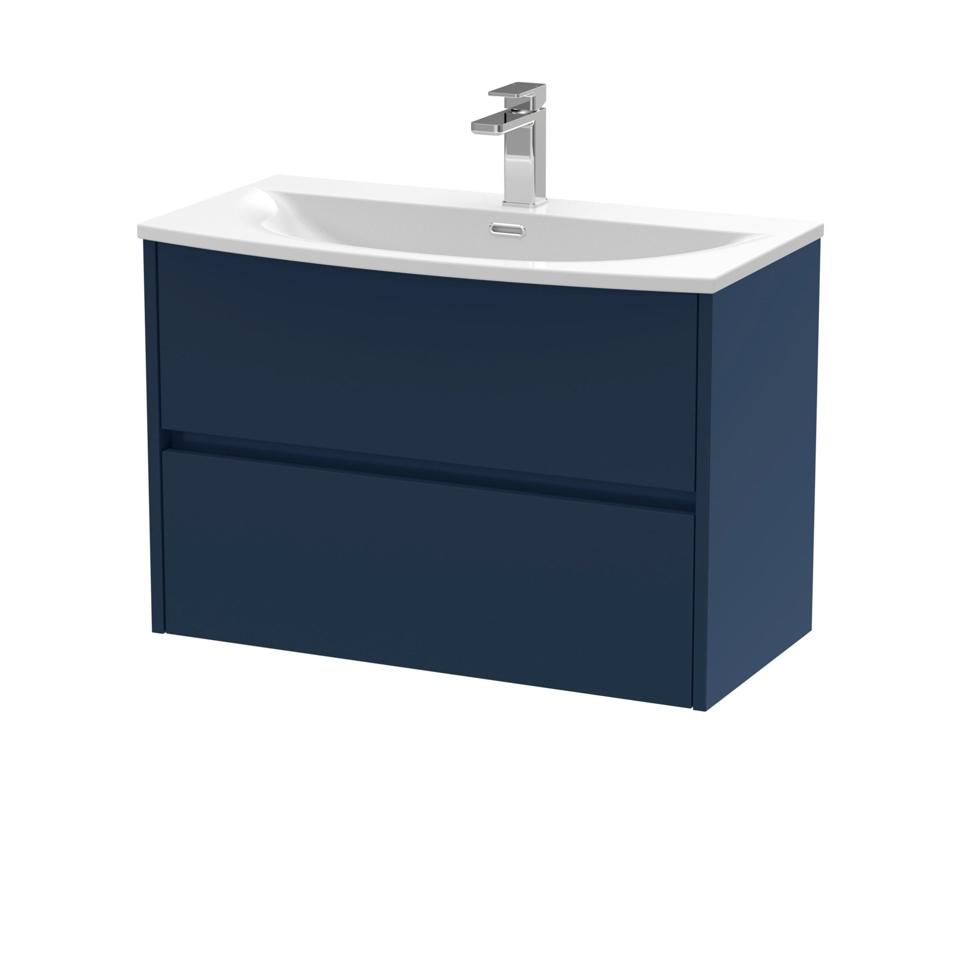 Nui Havana 800mm Wall Hung 2 - drawer Unit & Basin 4 Contemporary Midnight Blue MFC Painted Matt 569x810x440mm - JJ Building Materials