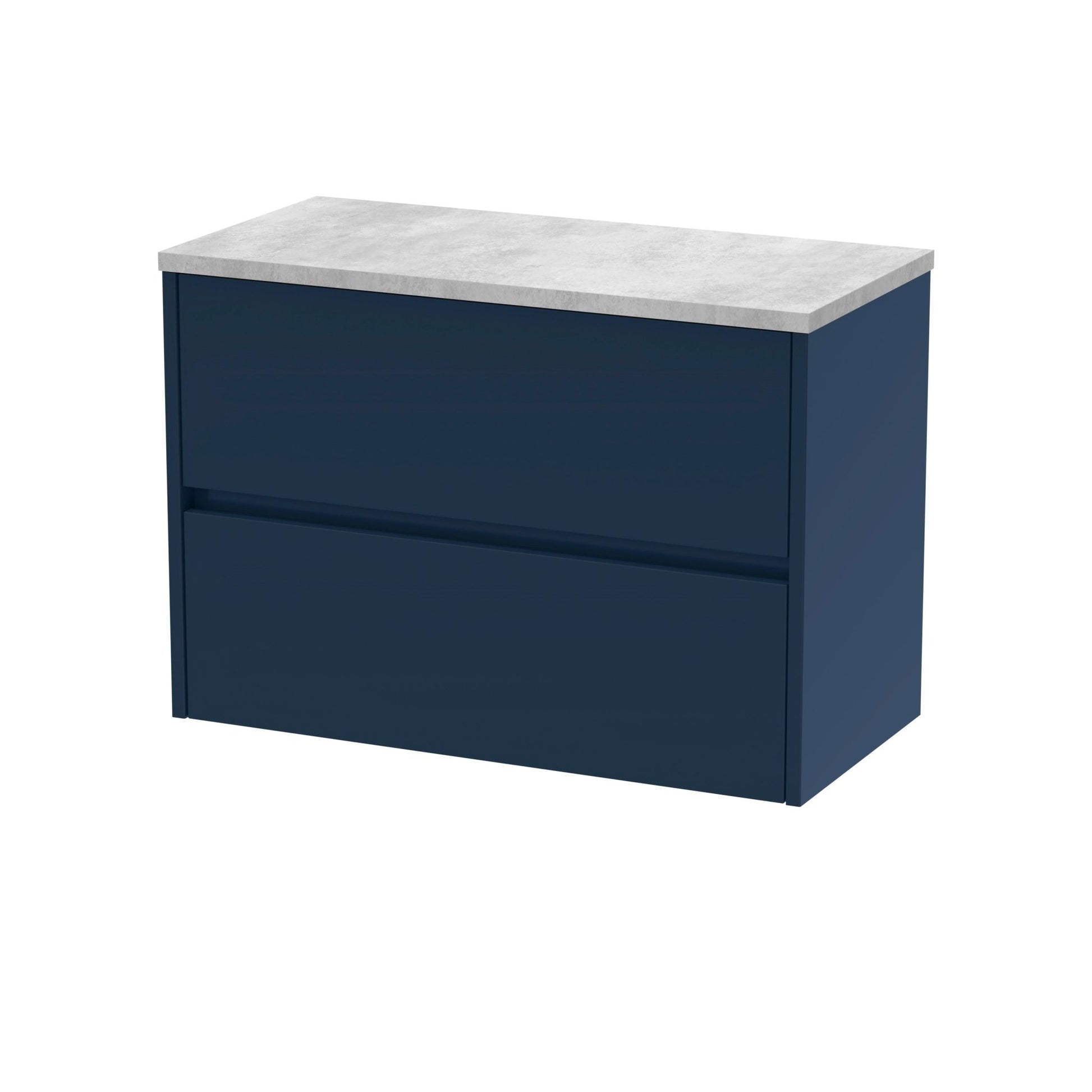 Nui Havana 800mm Wall Hung 2 - drawer Unit & Laminate Worktop Contemporary Midnight Blue MFC Painted Matt 561x805x390mm - HAV2906LBG - JJ Building Materials