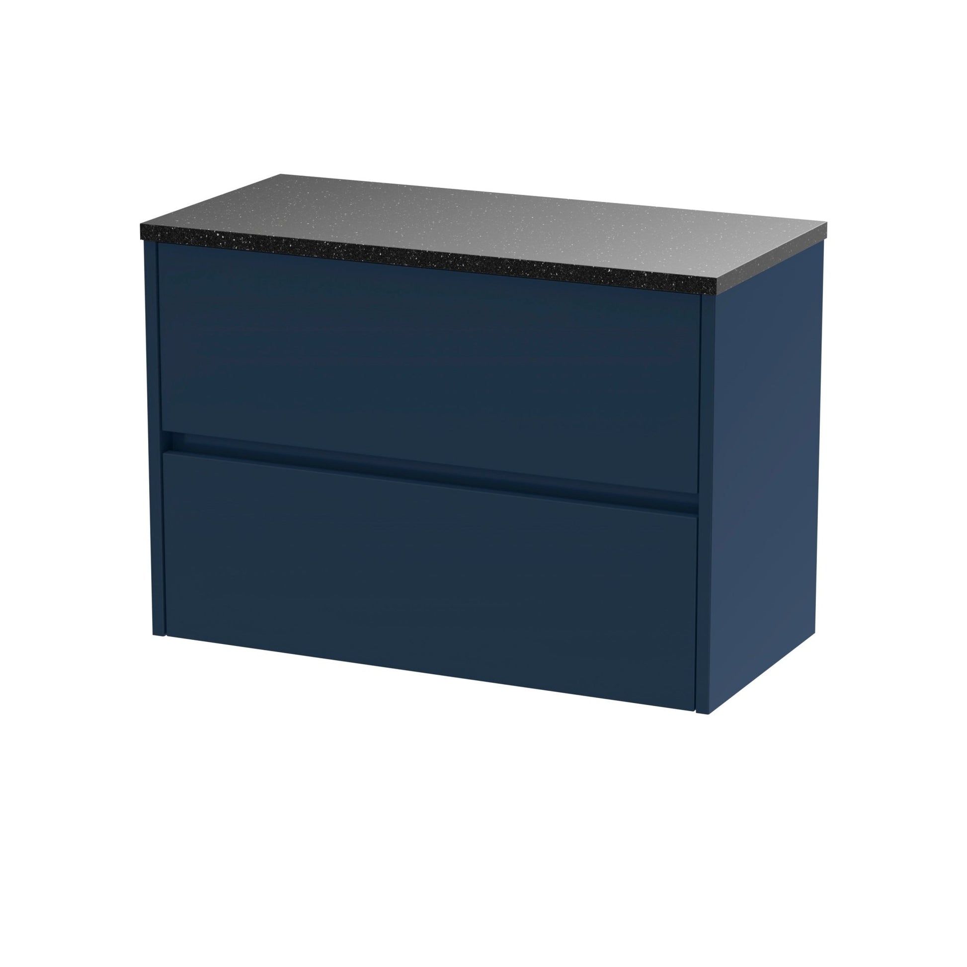 Nui Havana 800mm Wall Hung 2 - drawer Unit & Laminate Worktop Contemporary Midnight Blue MFC Painted Matt 561x805x390mm - HAV2906LSB - JJ Building Materials