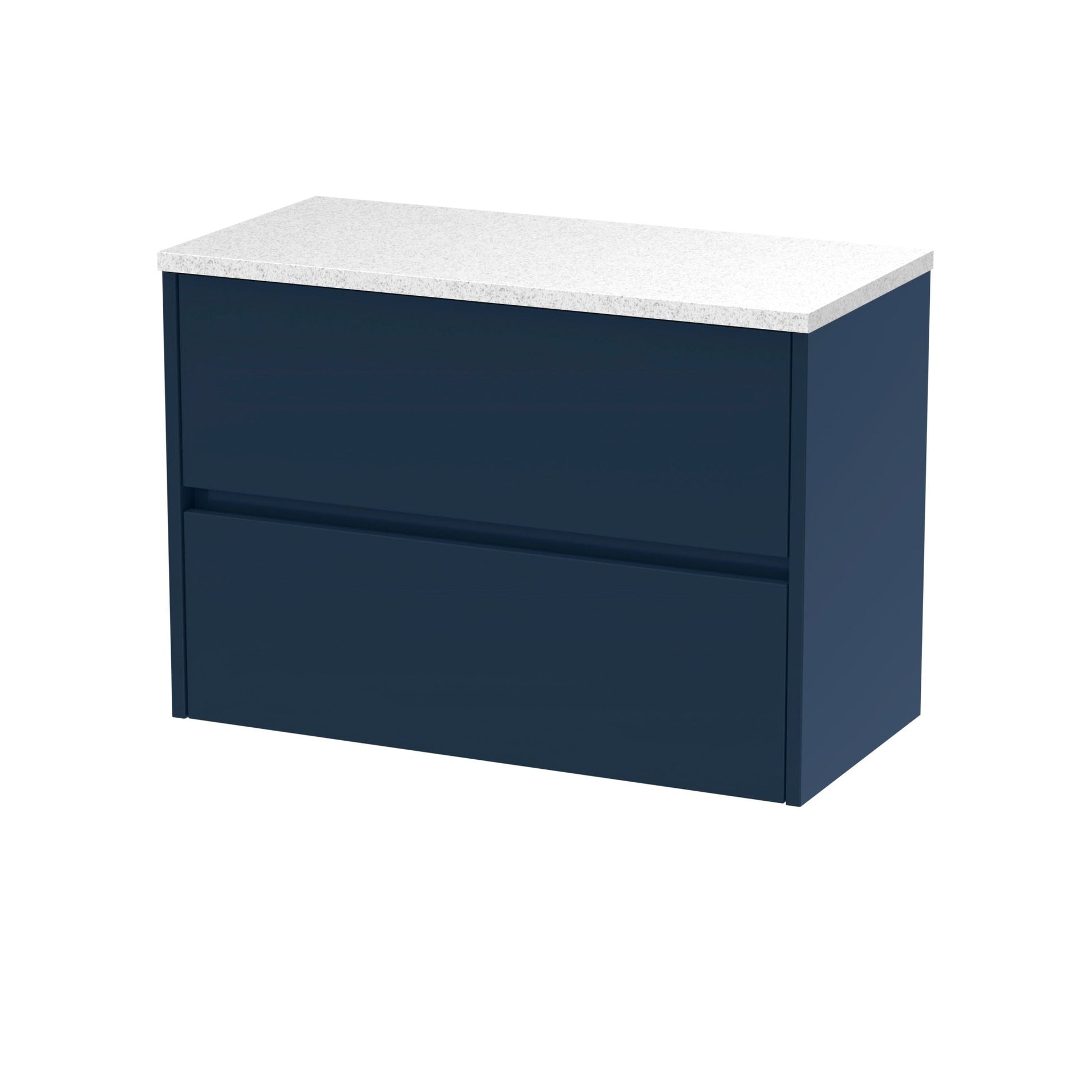 Nui Havana 800mm Wall Hung 2 - drawer Unit & Laminate Worktop Contemporary Midnight Blue MFC Painted Matt 561x805x390mm - HAV2906LSW - JJ Building Materials
