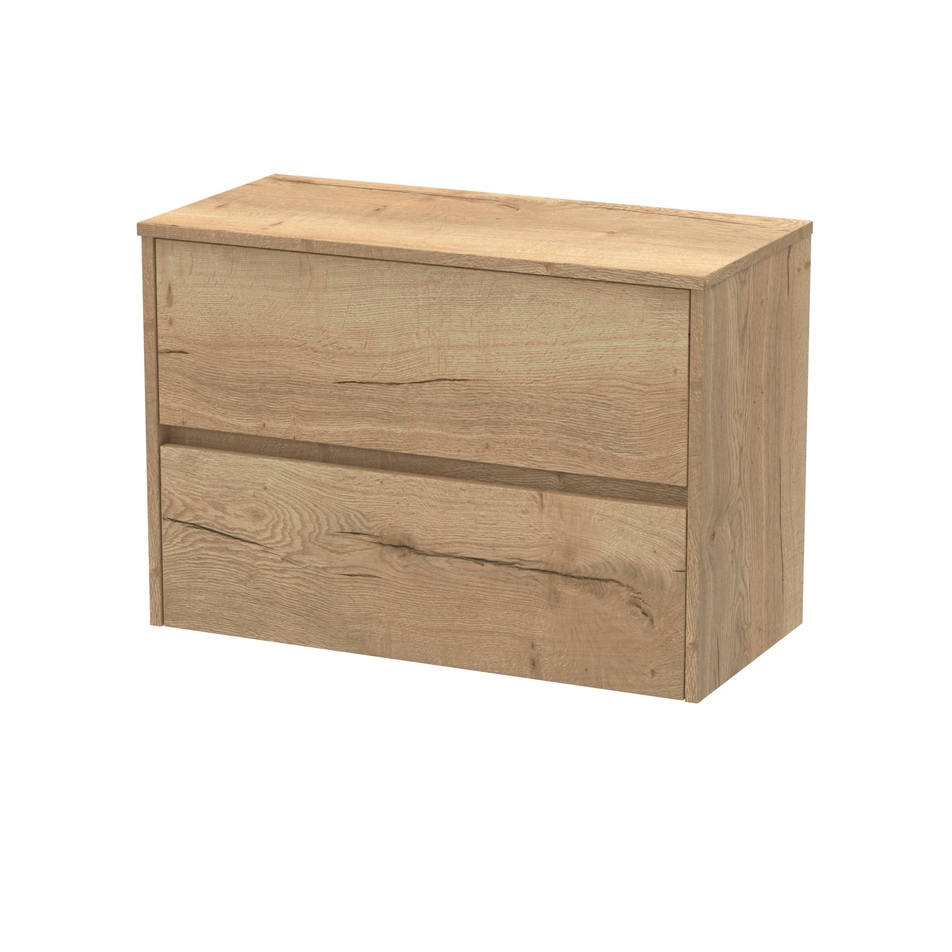 Nui Havana 800mm Wall Hung 2 Drawer Unit & Worktop Contemporary Autumn Oak MFC Textured Woodgrain 557x805x390mm - JJ Building Materials
