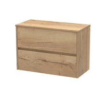 Nui Havana 800mm Wall Hung 2 Drawer Unit & Worktop Contemporary Autumn Oak MFC Textured Woodgrain 557x805x390mm - JJ Building Materials