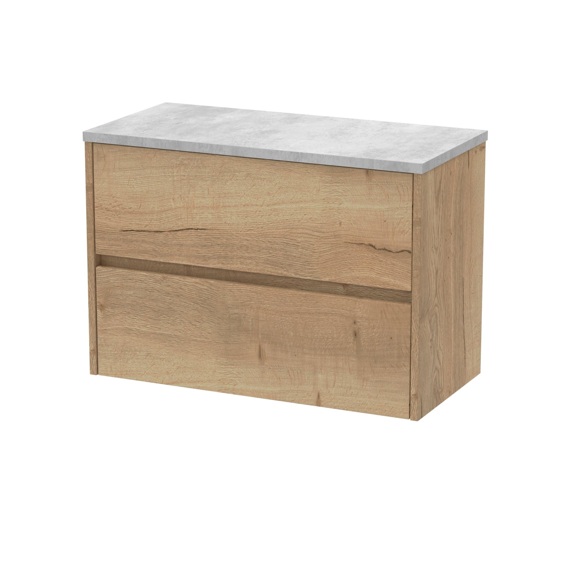 Nui Havana 800mm Wall Hung 2 Drawer Unit & Worktop Contemporary Autumn Oak MFC Textured Woodgrain 561x805x390mm - HAV806LBG - JJ Building Materials