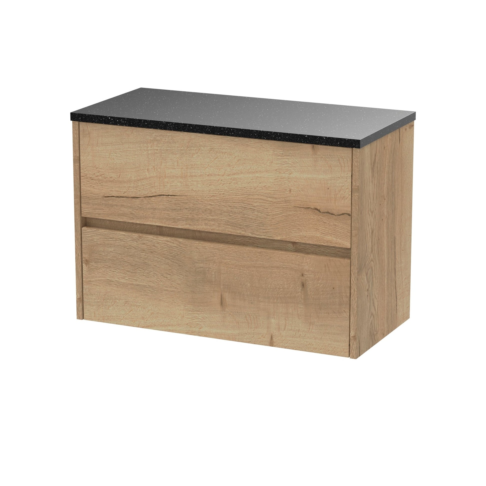 Nui Havana 800mm Wall Hung 2 Drawer Unit & Worktop Contemporary Autumn Oak MFC Textured Woodgrain 561x805x390mm - HAV806LSB - JJ Building Materials