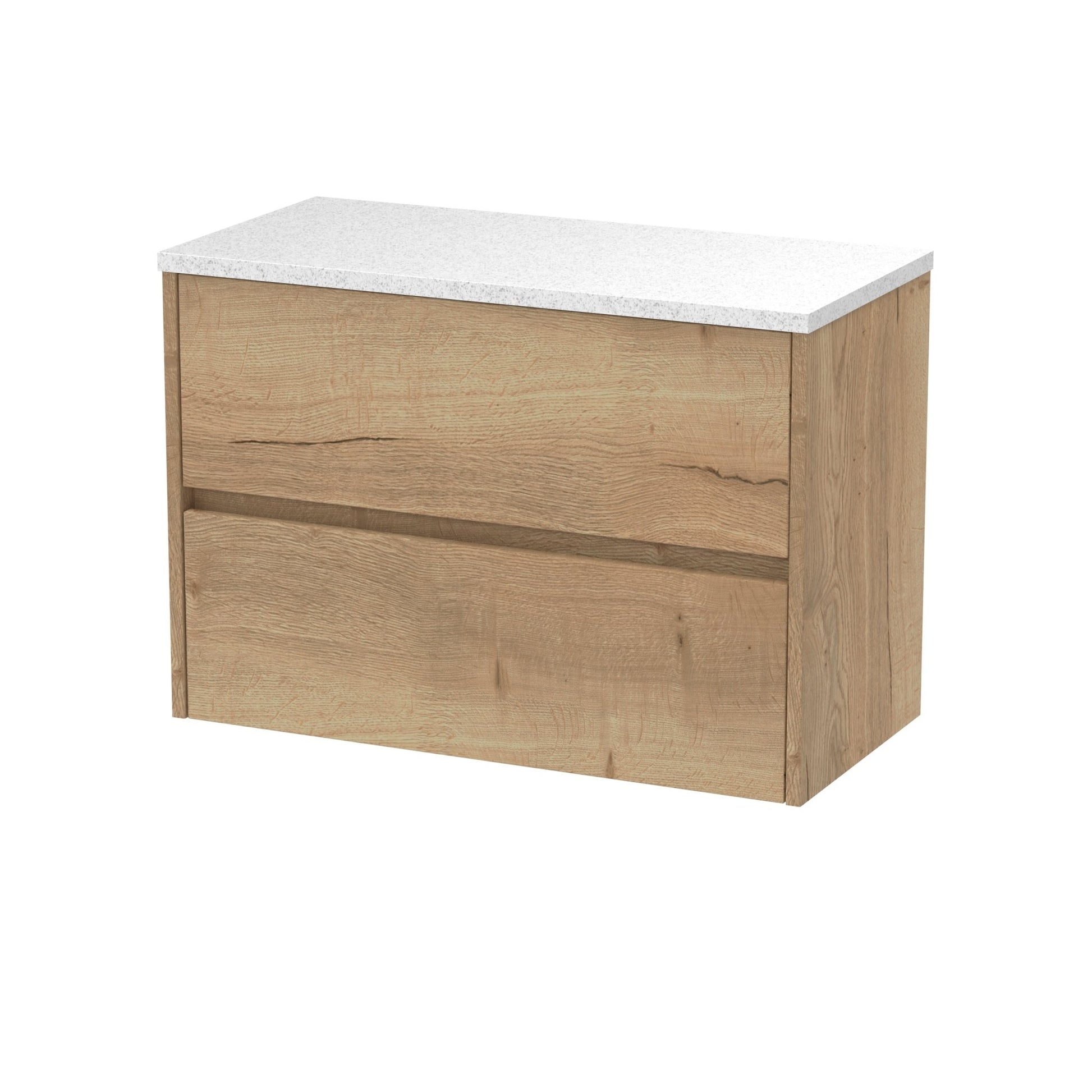 Nui Havana 800mm Wall Hung 2 Drawer Unit & Worktop Contemporary Autumn Oak MFC Textured Woodgrain 561x805x390mm - HAV806LSW - JJ Building Materials