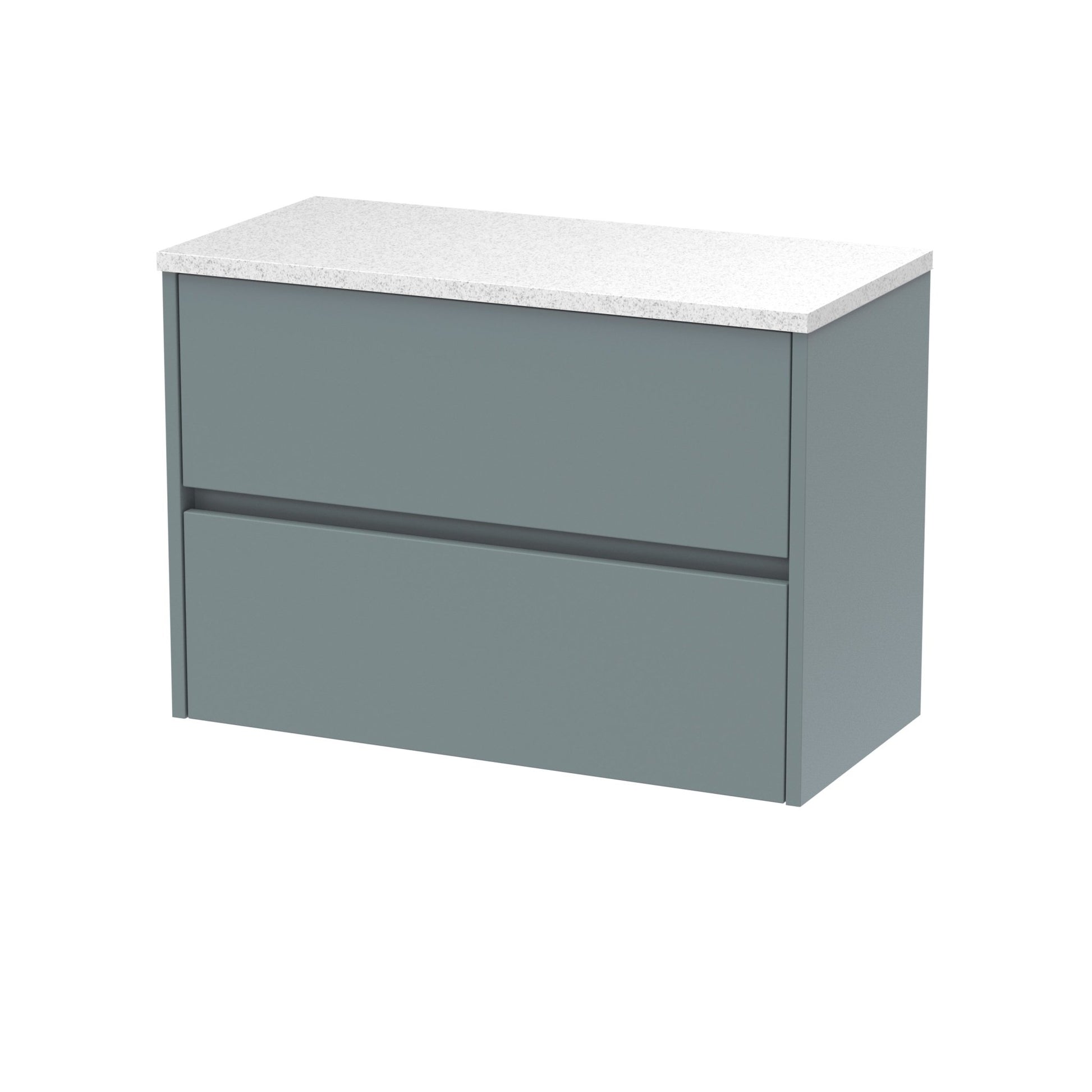 Nui Havana 800mm Wall Hung 2 Drawer Unit & Worktop Contemporary Coastal Grey MFC Smooth Matt 561x805x390mm - HAV2306LSW - JJ Building Materials