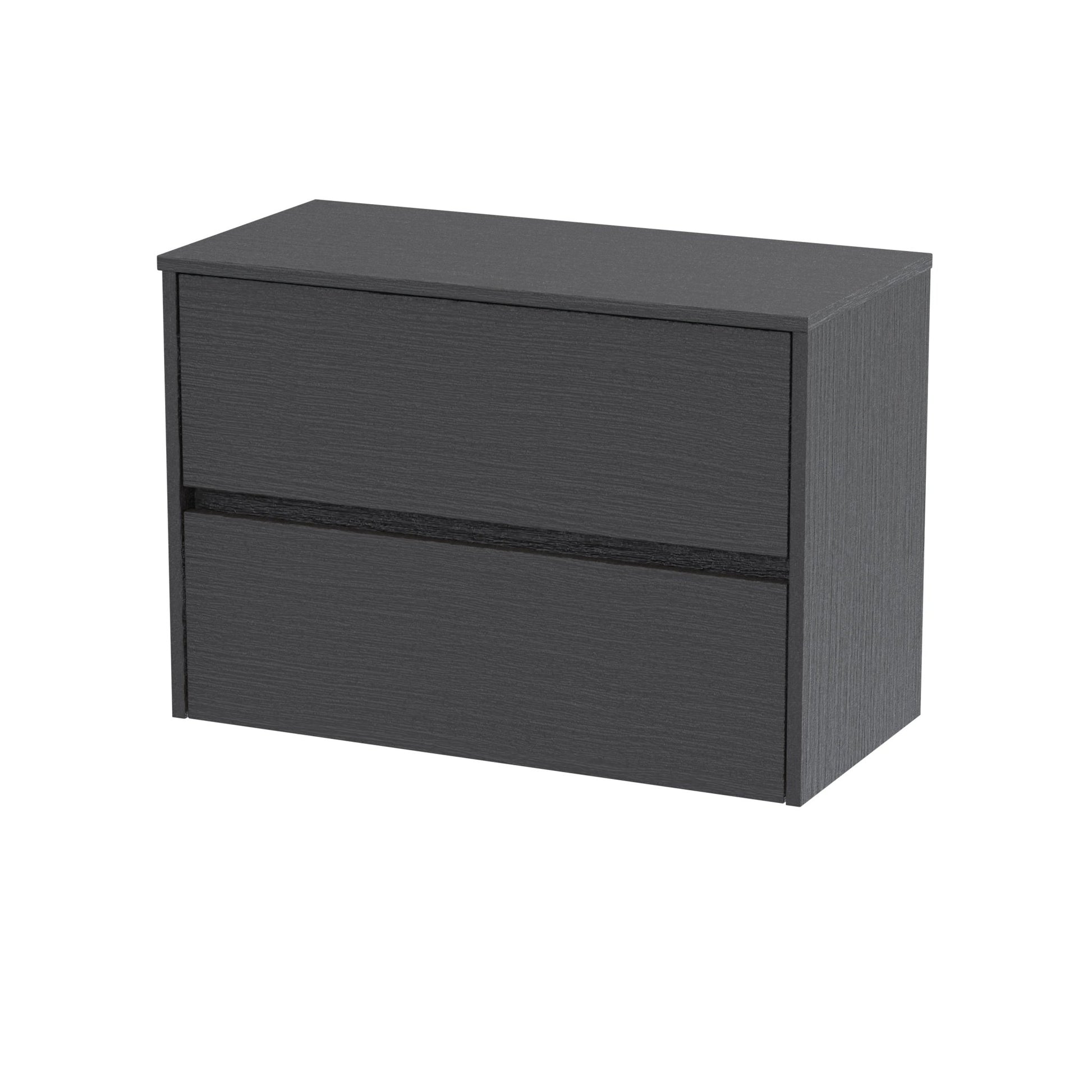 Nui Havana 800mm Wall Hung 2 Drawer Unit & Worktop Contemporary Graphite Grey Woodgrain MFC Textured Woodgrain 557x805x390mm - JJ Building Materials