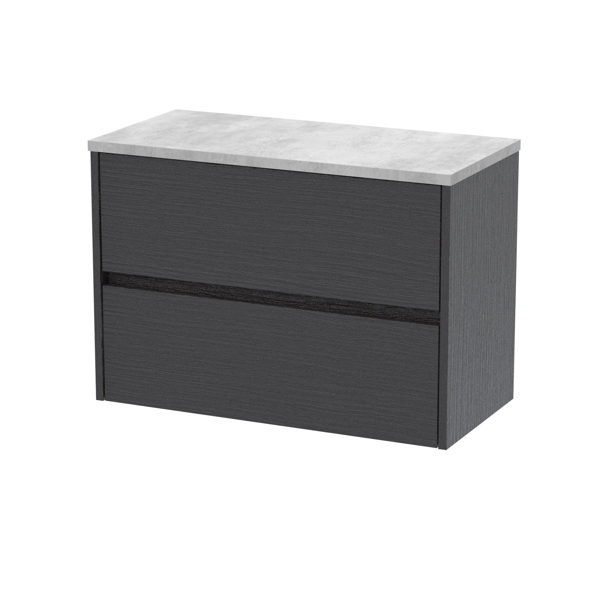 Nui Havana 800mm Wall Hung 2 Drawer Unit & Worktop Contemporary Graphite Grey Woodgrain MFC Textured Woodgrain 561x805x390mm - HAV2206LBG - JJ Building Materials