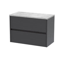 Nui Havana 800mm Wall Hung 2 Drawer Unit & Worktop Contemporary Graphite Grey Woodgrain MFC Textured Woodgrain 561x805x390mm - HAV2206LBG - JJ Building Materials