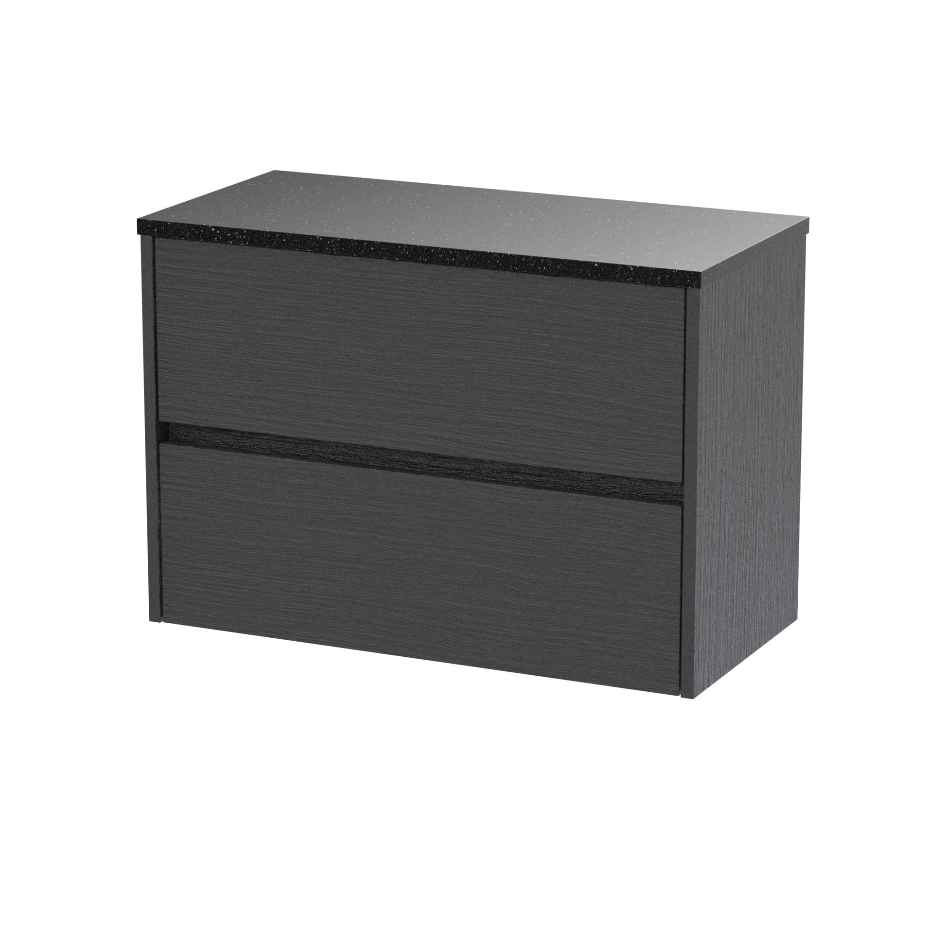 Nui Havana 800mm Wall Hung 2 Drawer Unit & Worktop Contemporary Graphite Grey Woodgrain MFC Textured Woodgrain 561x805x390mm - HAV2206LSB - JJ Building Materials