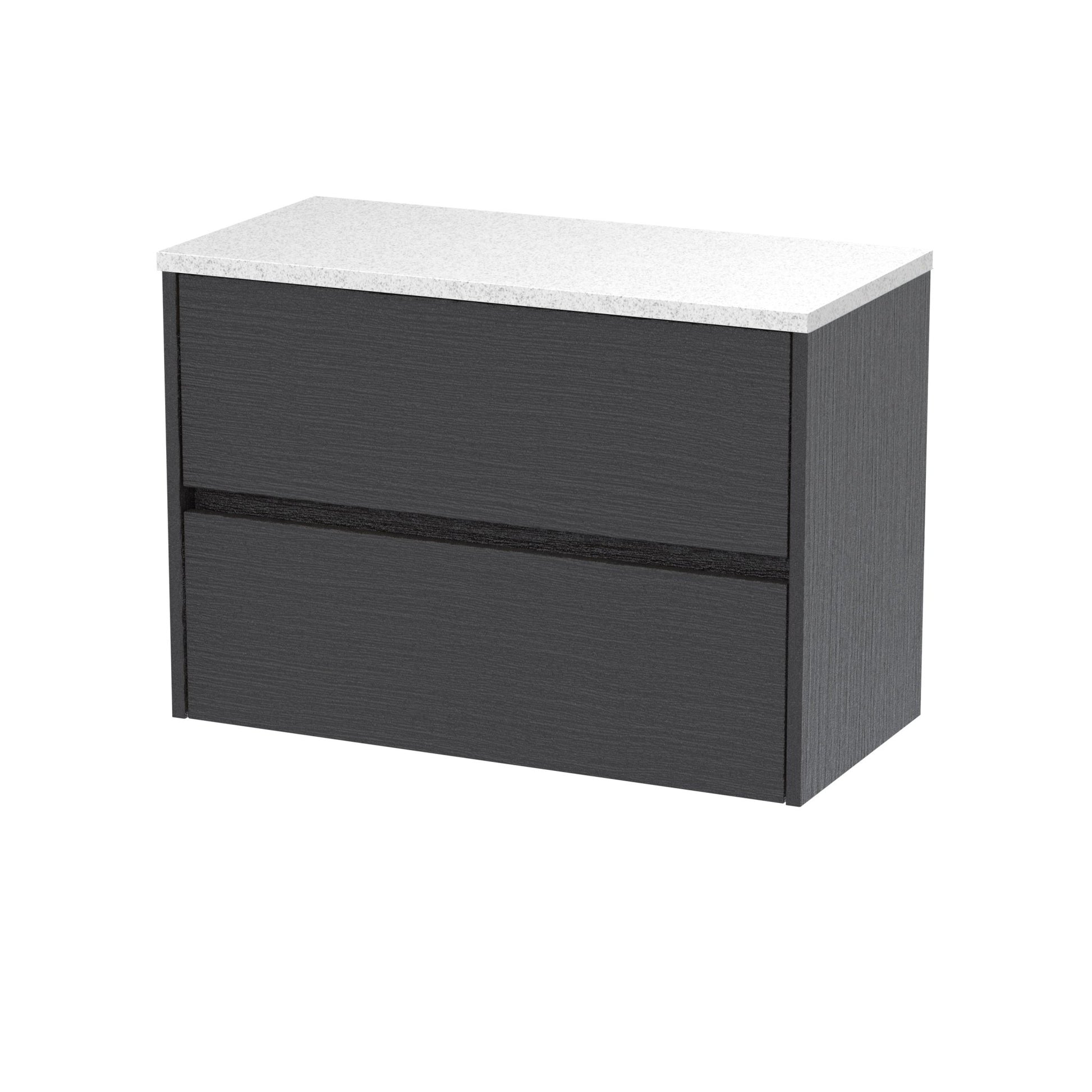 Nui Havana 800mm Wall Hung 2 Drawer Unit & Worktop Contemporary Graphite Grey Woodgrain MFC Textured Woodgrain 561x805x390mm - HAV2206LSW - JJ Building Materials