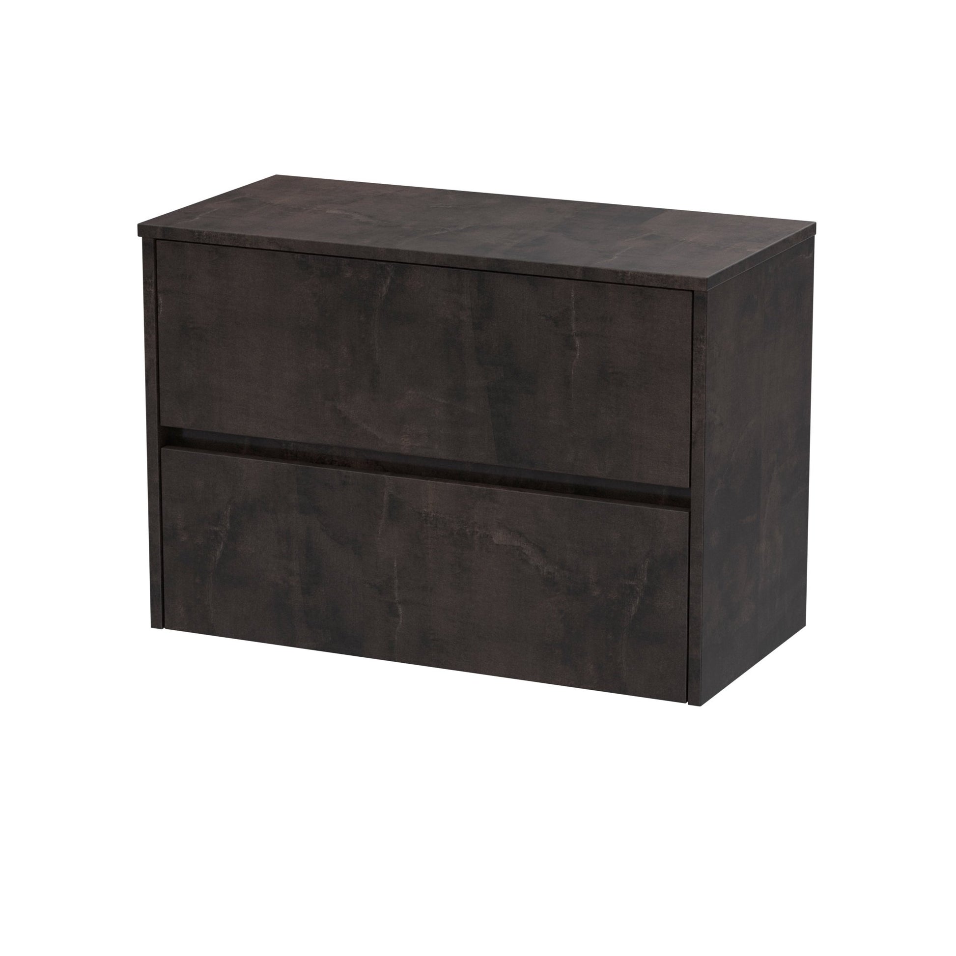 Nui Havana 800mm Wall Hung 2 Drawer Unit & Worktop Contemporary Metallic Slate MFC Textured Matt 557x805x390mm - JJ Building Materials