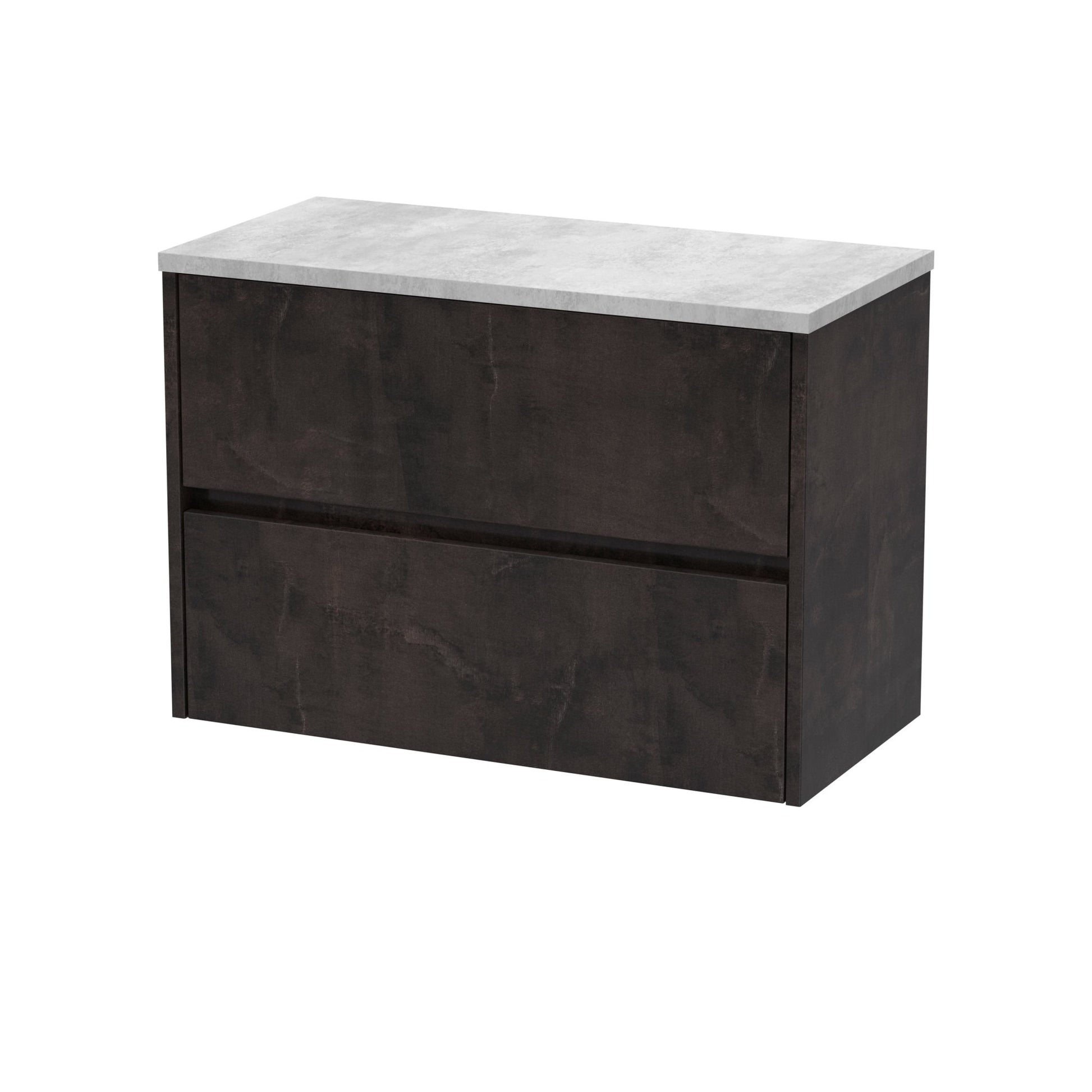 Nui Havana 800mm Wall Hung 2 Drawer Unit & Worktop Contemporary Metallic Slate MFC Textured Matt 561x805x390mm - HAV2606LBG - JJ Building Materials