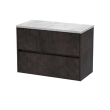 Nui Havana 800mm Wall Hung 2 Drawer Unit & Worktop Contemporary Metallic Slate MFC Textured Matt 561x805x390mm - HAV2606LBG - JJ Building Materials