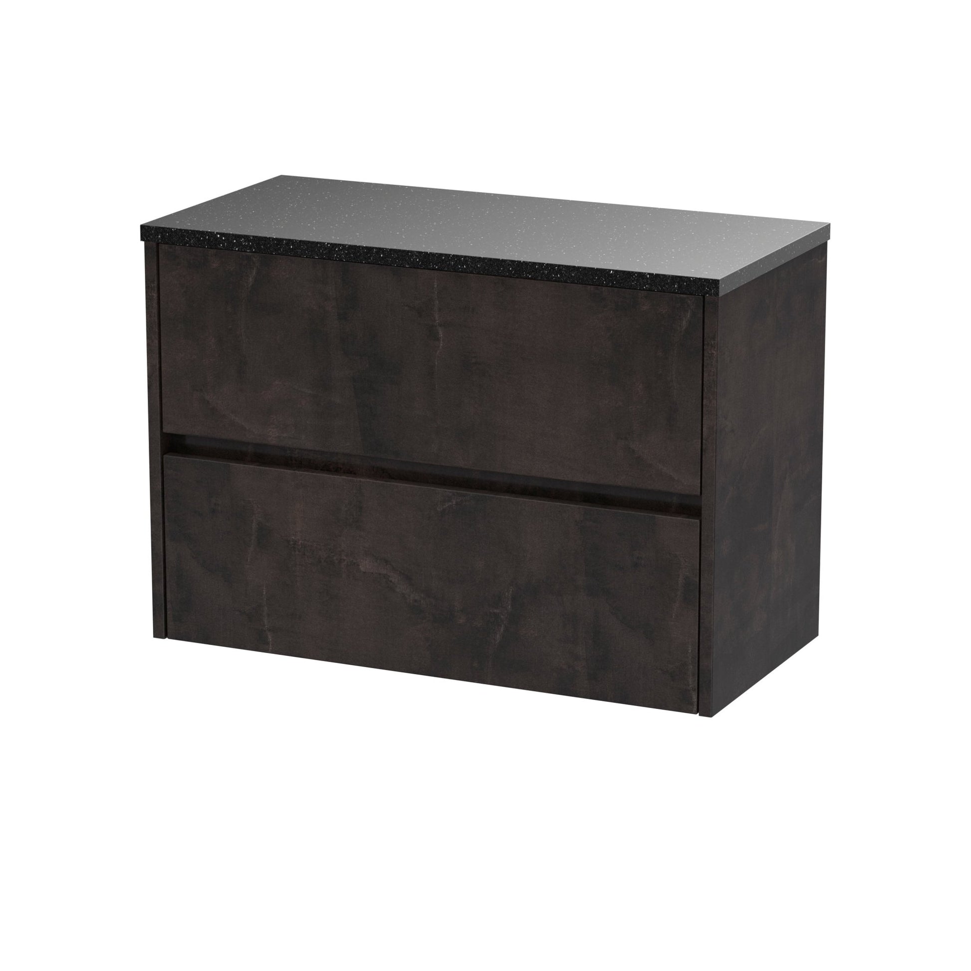 Nui Havana 800mm Wall Hung 2 Drawer Unit & Worktop Contemporary Metallic Slate MFC Textured Matt 561x805x390mm - HAV2606LSB - JJ Building Materials