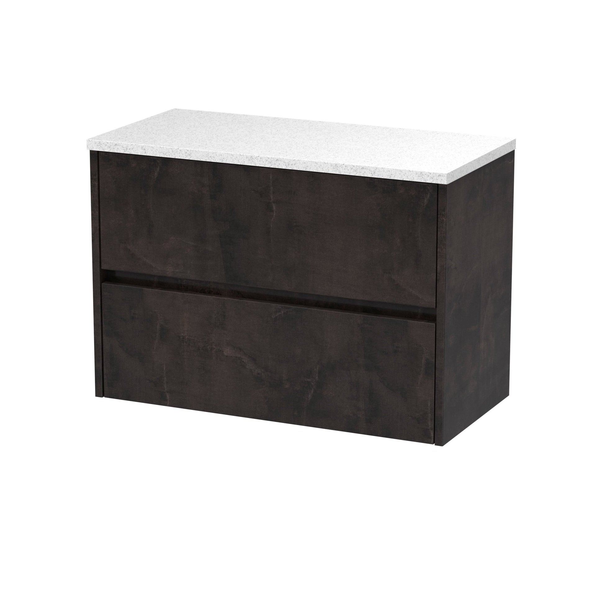 Nui Havana 800mm Wall Hung 2 Drawer Unit & Worktop Contemporary Metallic Slate MFC Textured Matt 561x805x390mm - HAV2606LSW - JJ Building Materials