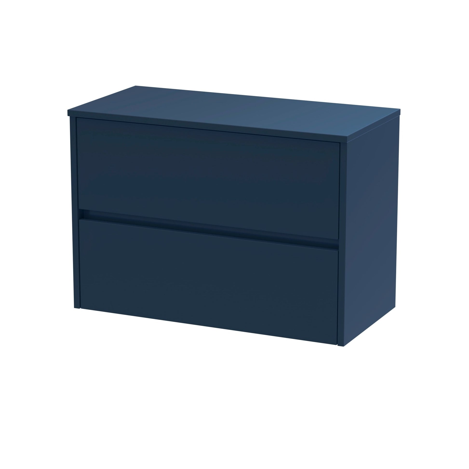 Nui Havana 800mm Wall Hung 2 - drawer Unit & Worktop Contemporary Midnight Blue MFC Painted Matt 557x805x390mm - JJ Building Materials