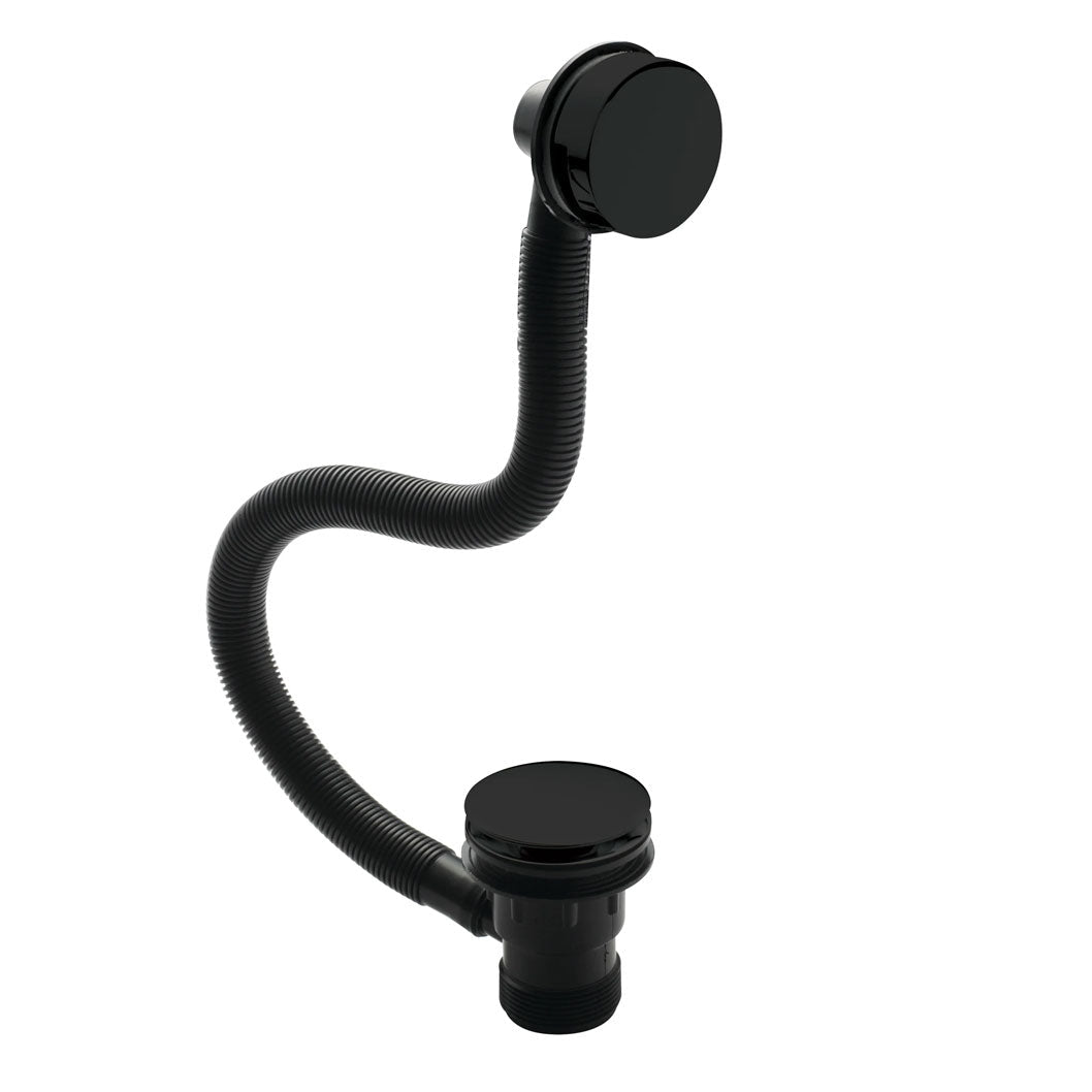 Nui Inset Bath Push Button Waste Contemporary Matt Black Brass - JJ Building Materials