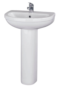 Nui Ivo 550mm 1th Basin & Pedestal Contemporary White Vitreous China 845x555x445mm - JJ Building Materials