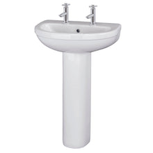 Nui Ivo 550mm 2th Basin & Pedestal Contemporary White Vitreous China 845x555x445mm - JJ Building Materials