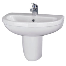 Nui Ivo 550mm Basin 1th & Semi Pedestal Contemporary White Vitreous China 498x555x445mm - JJ Building Materials