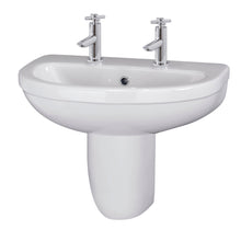 Nui Ivo 550mm Basin 2th & Semi Pedestal Contemporary White Vitreous China 498x555x445mm - JJ Building Materials
